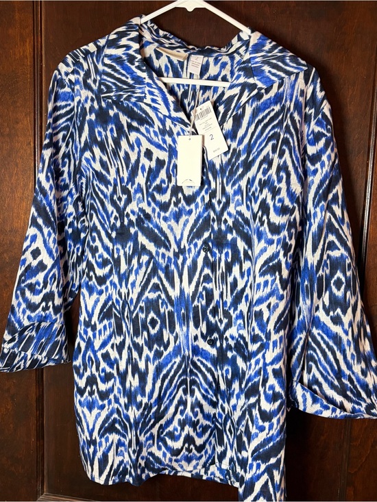 Chico's Tops - Chico's Shirt Sz 2 Large Linen Women’s Blue/White Ikat Abstract 100% Linen Tunic